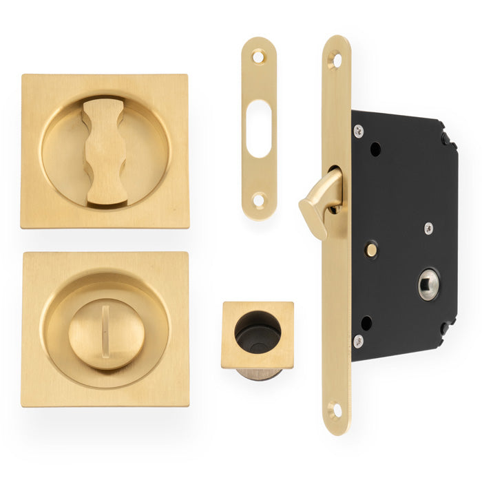 Sliding Door Lock Set Square Roses Radius Forend & Strike