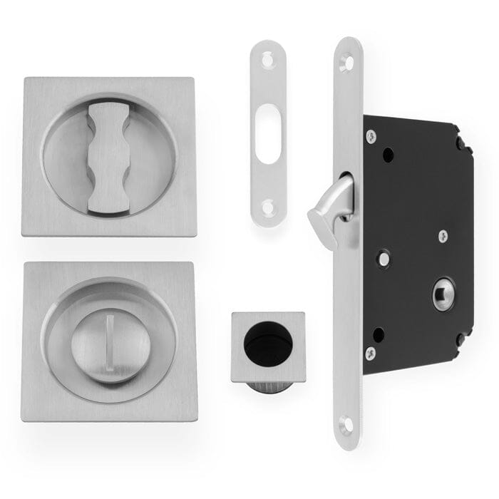 Sliding Door Lock Set Square Roses Radius Forend & Strike Sliding Door Furniture Alexander & Wilks Satin Chrome 