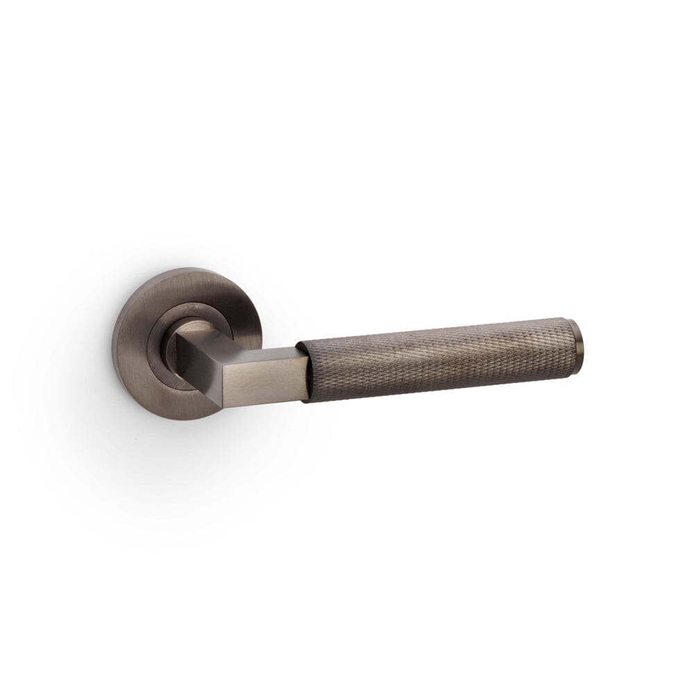 Hurricane Knurled Lever on Round Rose Lever On Rose Alexander & Wilks Dark Bronze PVD 