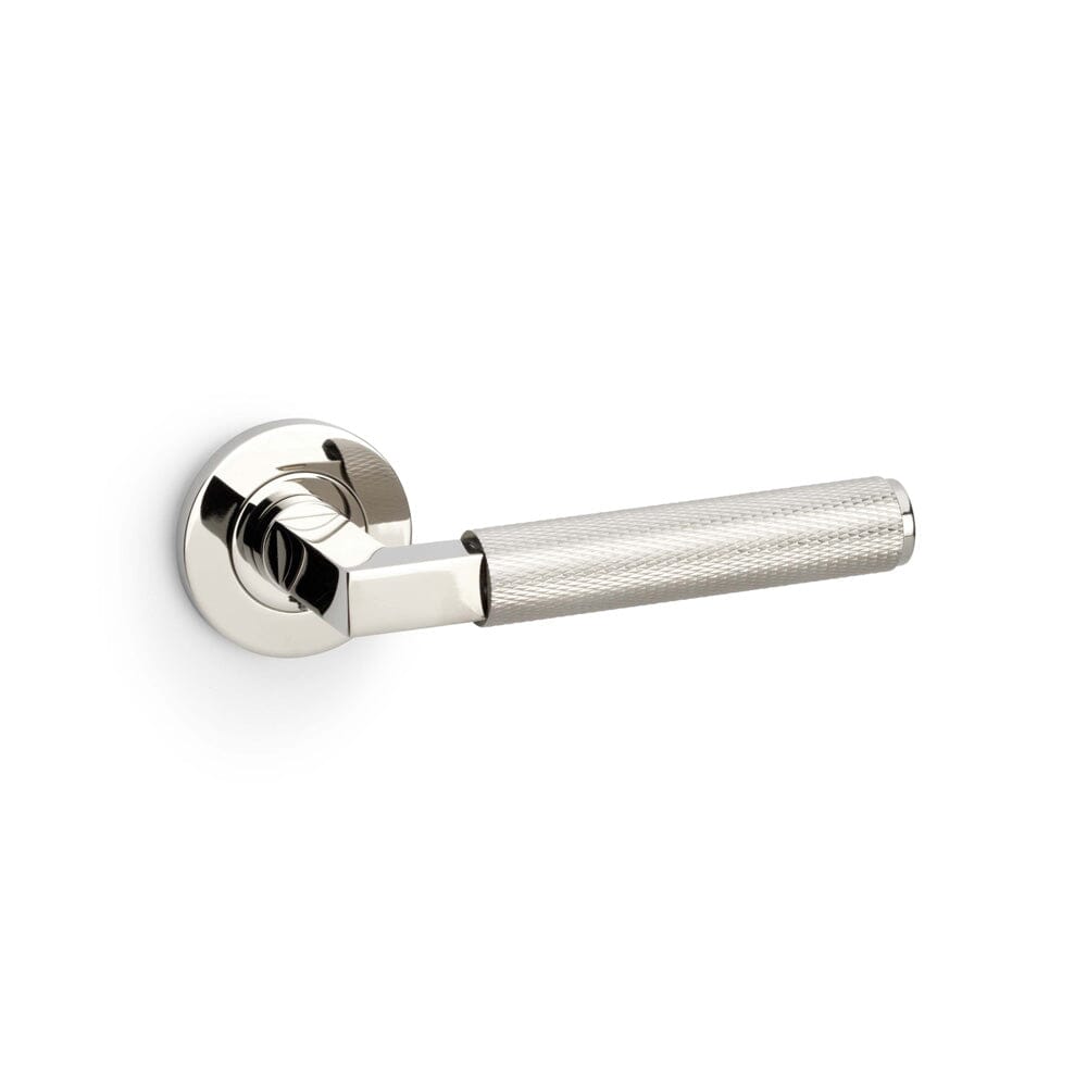 Hurricane Knurled Lever on Round Rose Lever On Rose Alexander & Wilks Polished Nickel PVD 