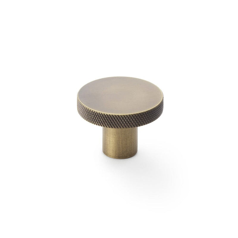 Hanover Knurled Circular Cupboard Knob 38mm Cupboard Knob Alexander & Wilks Antique Brass 