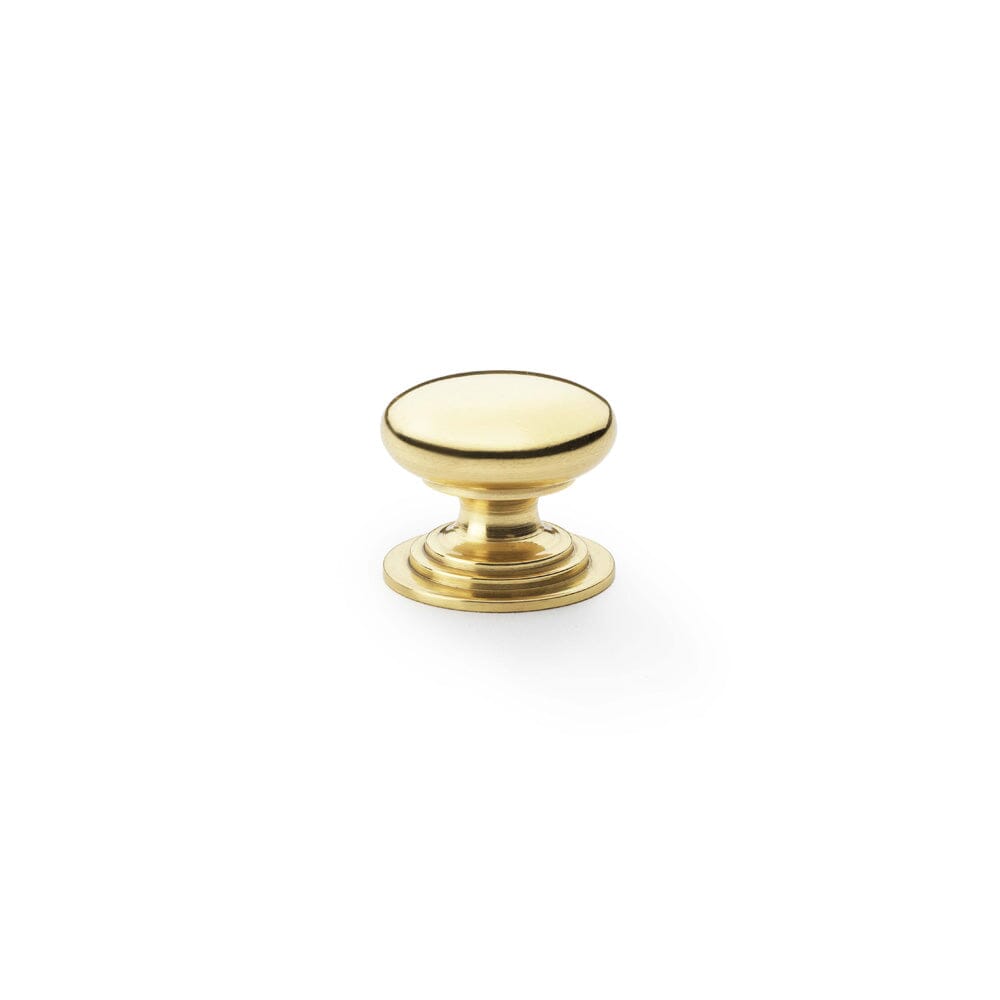 Waltz Round Cupboard Knob on Stepped Rose 25mm Cupboard Knob Alexander & Wilks Polished Brass Lacquered 