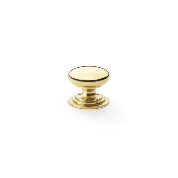 Waltz Round Cupboard Knob on Stepped Rose 25mm Polished Brass Lacquered AW825-25-PBL