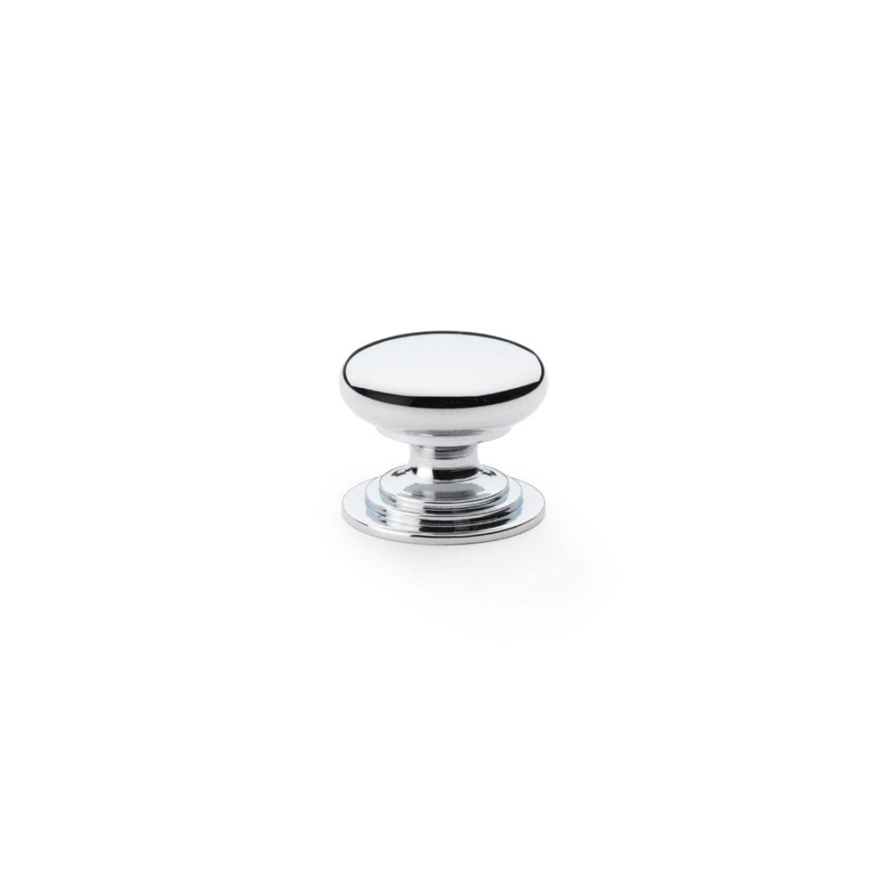 Waltz Round Cupboard Knob on Stepped Rose 25mm Cupboard Knob Alexander & Wilks Polished Chrome 