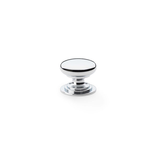 Waltz Round Cupboard Knob on Stepped Rose 25mm Polished Chrome AW825-25-PC
