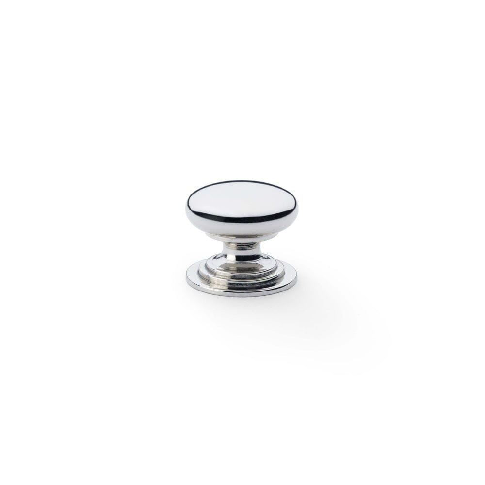 Waltz Round Cupboard Knob on Stepped Rose 25mm Cupboard Knob Alexander & Wilks Polished Nickel 