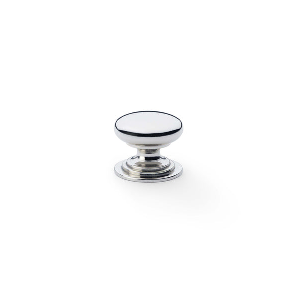 Waltz Round Cupboard Knob on Stepped Rose 25mm Polished Nickel AW825-25-PN