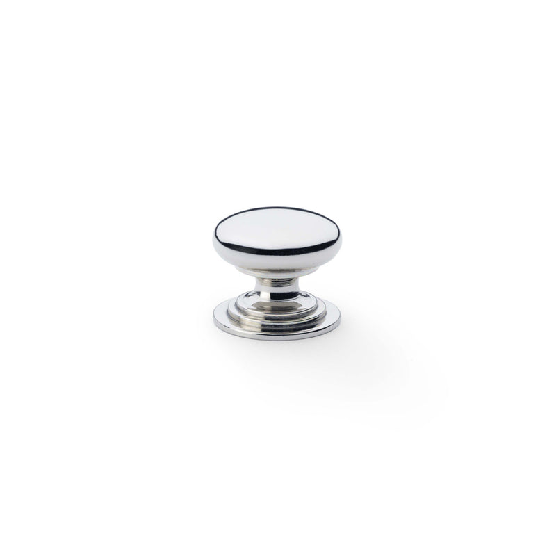 Waltz Round Cupboard Knob on Stepped Rose 25mm Polished Nickel AW825-25-PN