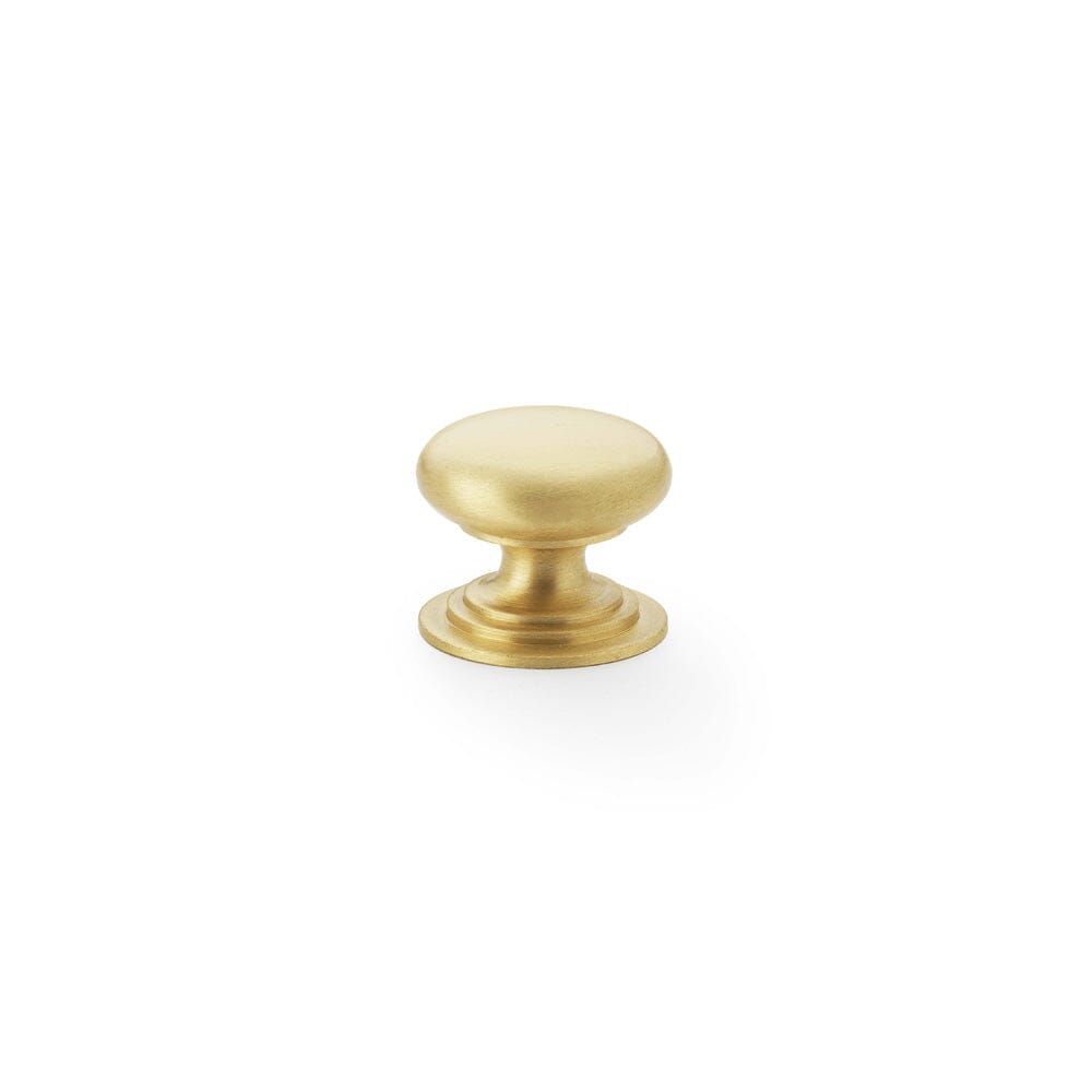 Waltz Round Cupboard Knob on Stepped Rose 25mm Cupboard Knob Alexander & Wilks Satin Brass 