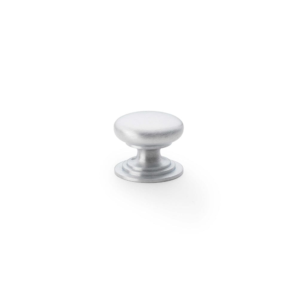 Waltz Round Cupboard Knob on Stepped Rose 25mm Cupboard Knob Alexander & Wilks Satin Chrome 