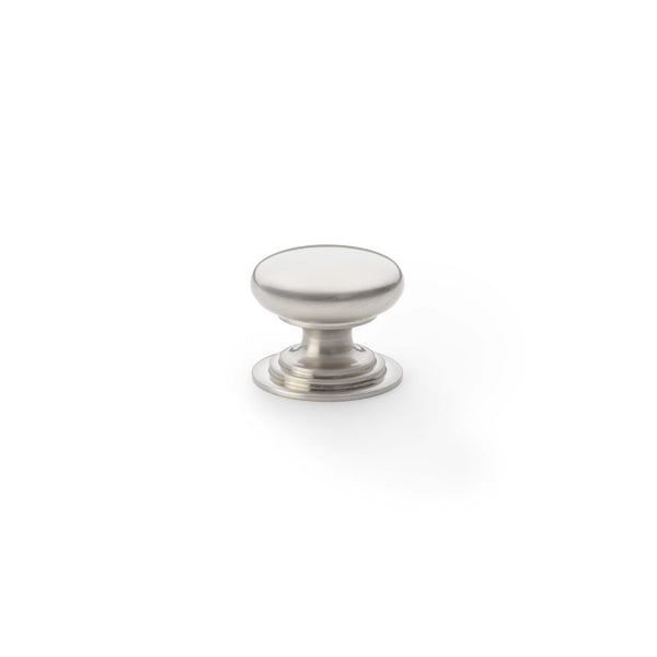 Waltz Round Cupboard Knob on Stepped Rose 25mm Satin Nickel AW825-25-SN