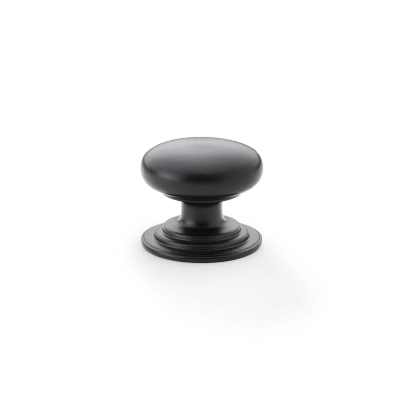 Waltz Round Cupboard Knob on Stepped Rose 32mm Black AW825-32-BL