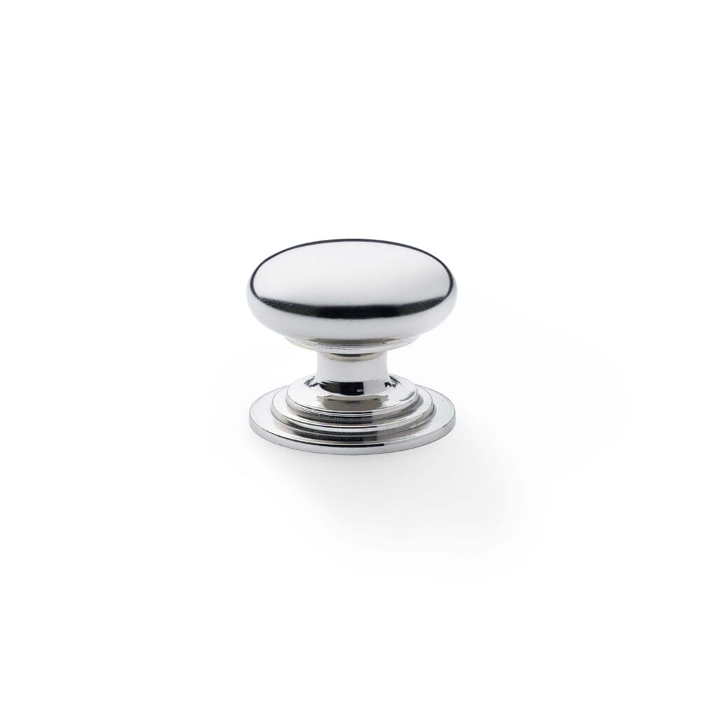 Waltz Round Cupboard Knob on Stepped Rose 32mm Cupboard Knob Alexander & Wilks Polished Nickel 