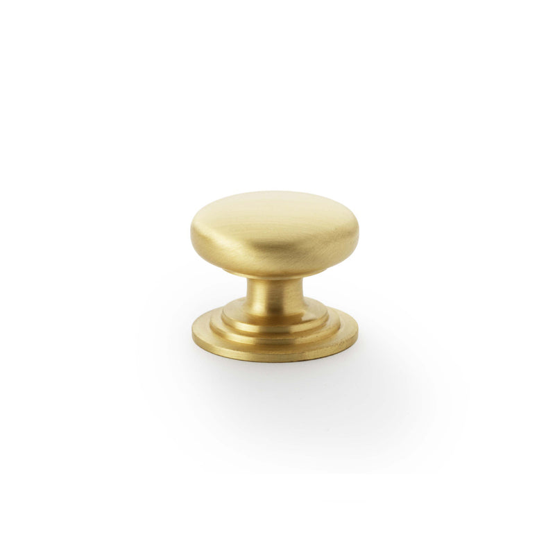 Waltz Round Cupboard Knob on Stepped Rose 32mm Satin Brass AW825-32-SB