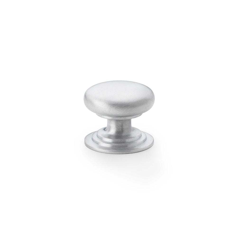 Waltz Round Cupboard Knob on Stepped Rose 32mm Cupboard Knob Alexander & Wilks Satin Chrome 