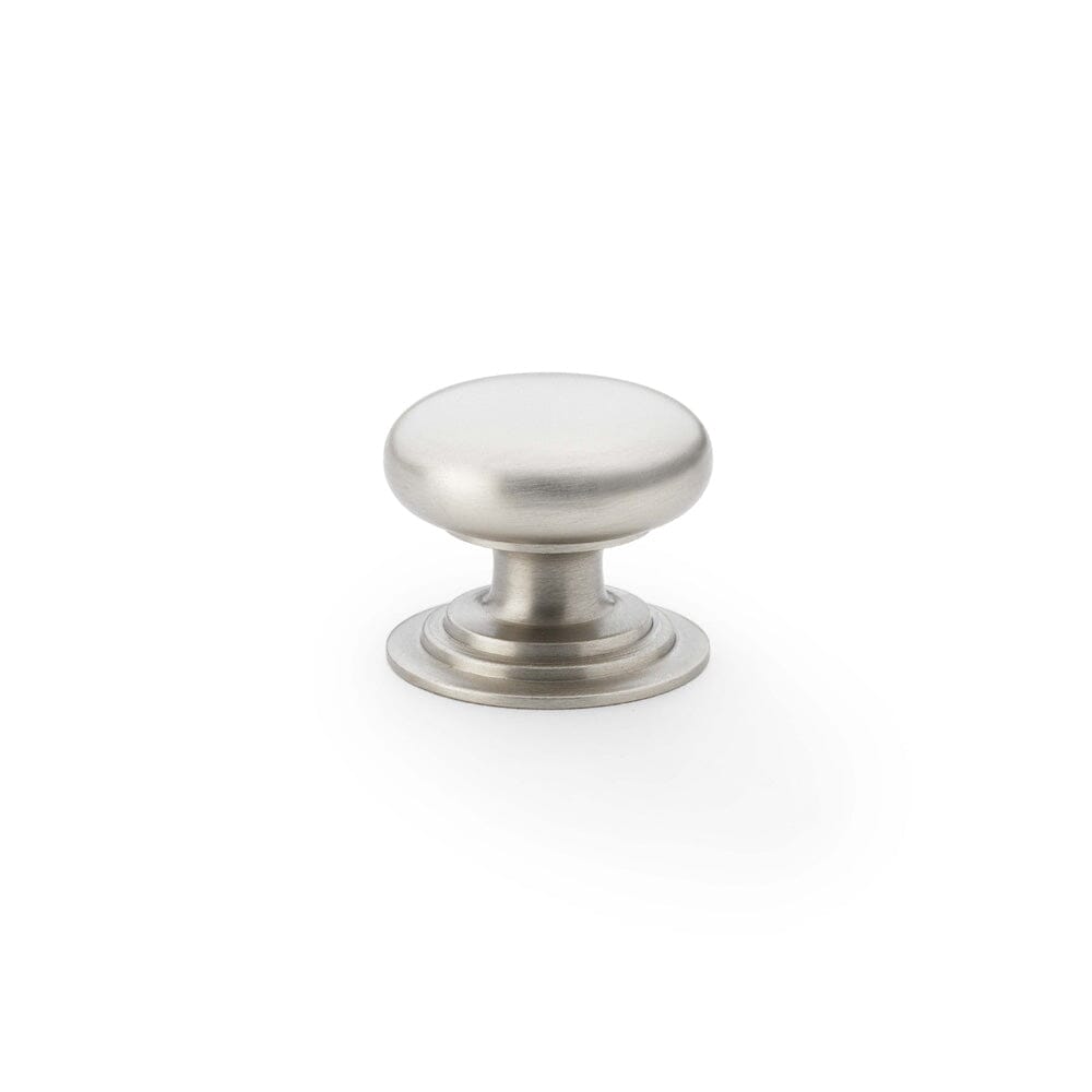 Waltz Round Cupboard Knob on Stepped Rose 32mm Cupboard Knob Alexander & Wilks Satin Nickel 