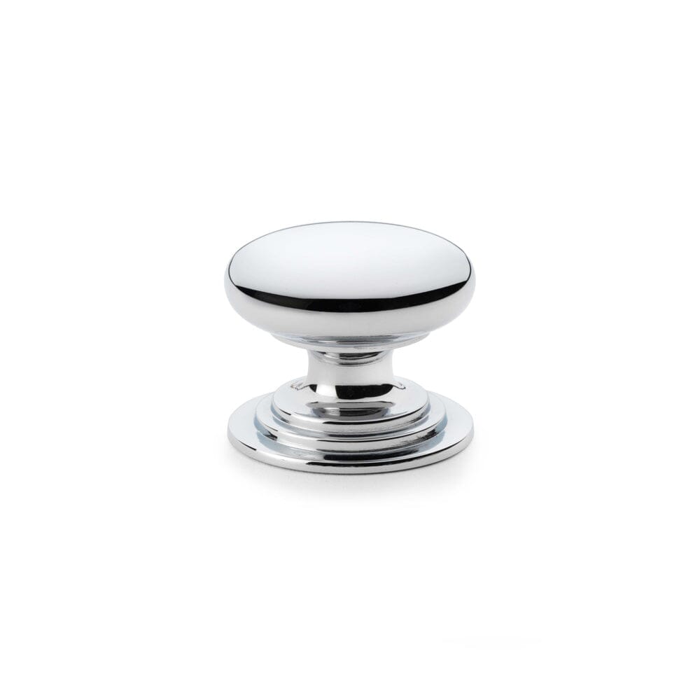 Waltz Round Cupboard Knob on Stepped Rose 38mm Cupboard Knob Alexander & Wilks Polished Chrome 
