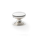 Waltz Round Cupboard Knob on Stepped Rose 38mm Cupboard Knob Alexander & Wilks Polished Nickel 