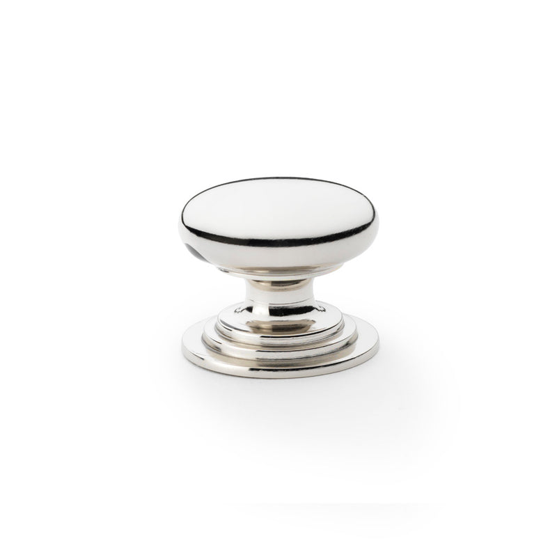 Waltz Round Cupboard Knob on Stepped Rose 38mm Polished Nickel AW825-38-PN