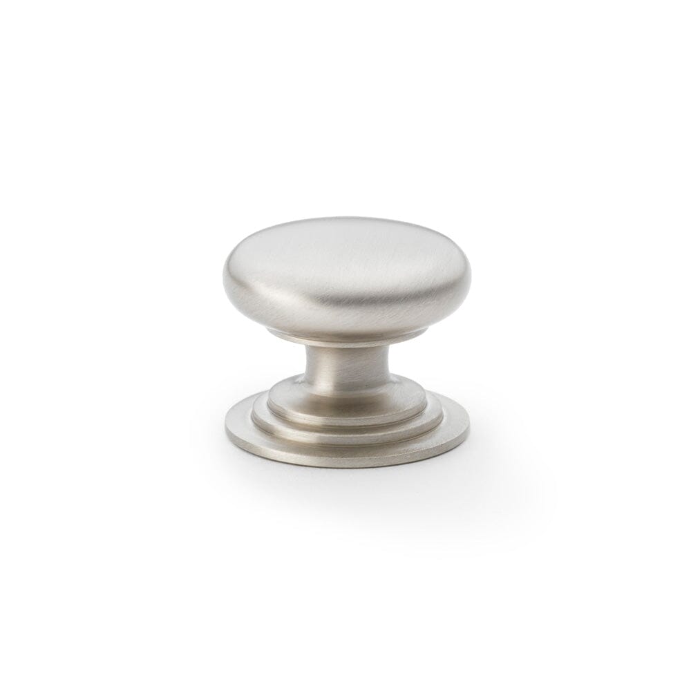 Waltz Round Cupboard Knob on Stepped Rose 38mm Cupboard Knob Alexander & Wilks Satin Nickel 