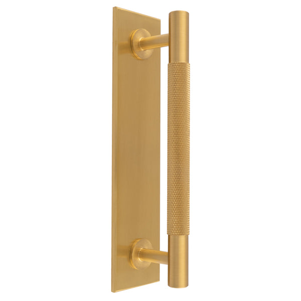 Knurled Pull handle on Backplate Satin Brass BP700CSB200SB