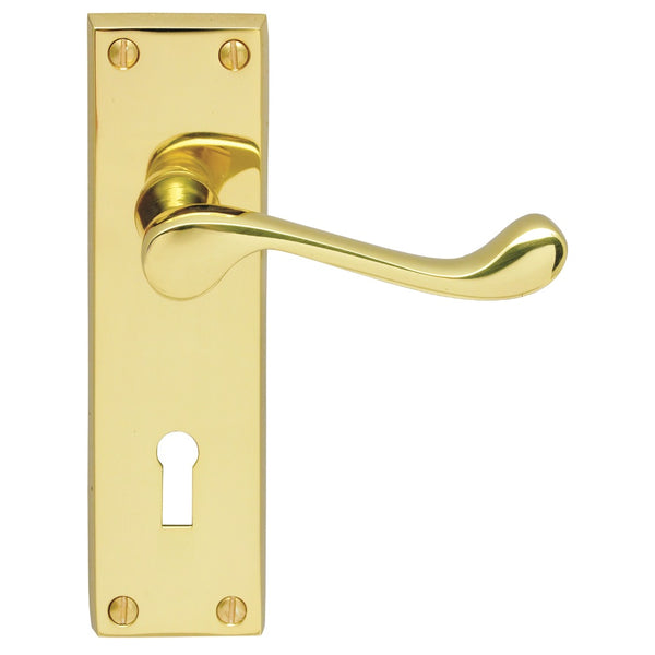 Victorian Scroll Lever on Lock Backplate Polished Brass DL54