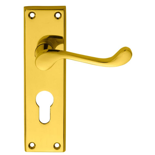 Contract Victorian Scroll Lever on Euro Lock Backplate Lever On Backplate Carlisle Brass Polished Brass 