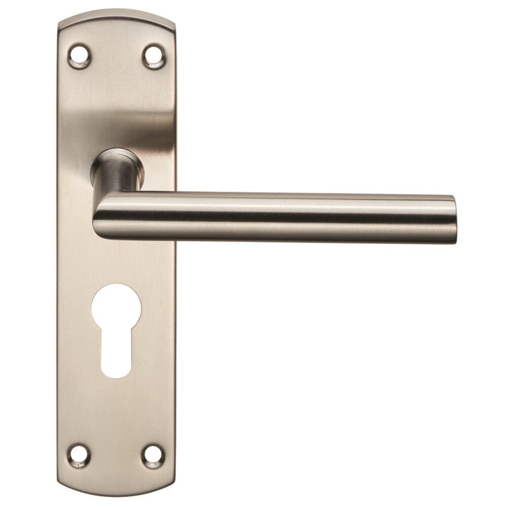 Steelworx Residential Mitred Lever on Euro Lock Backplate (Latch & Hinges Included) Lever On Backplate Eurospec Satin Stainless Steel 