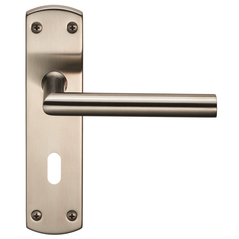 Steelworx Residential Mitred Lever on Lock Backplate Satin Stainless Steel CSLP1162P/SSS