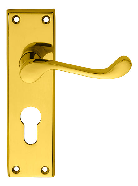 Victorian Scroll Lever on Euro Lock Backplate Polished Brass DL54Y