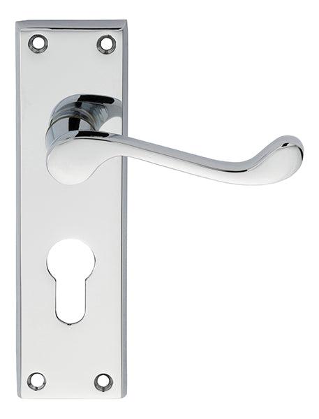 Victorian Scroll Lever on Euro Lock Backplate Polished Chrome DL54YCP