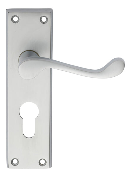 Victorian Scroll Lever on Euro Lock Backplate Satin Chrome DL54YSC