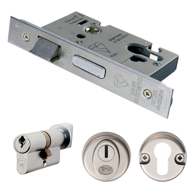 Easi T Euro Profile BS Cylinder and Turn Sashlock 76mm Satin Stainless Steel ESB5030/CT/SSS