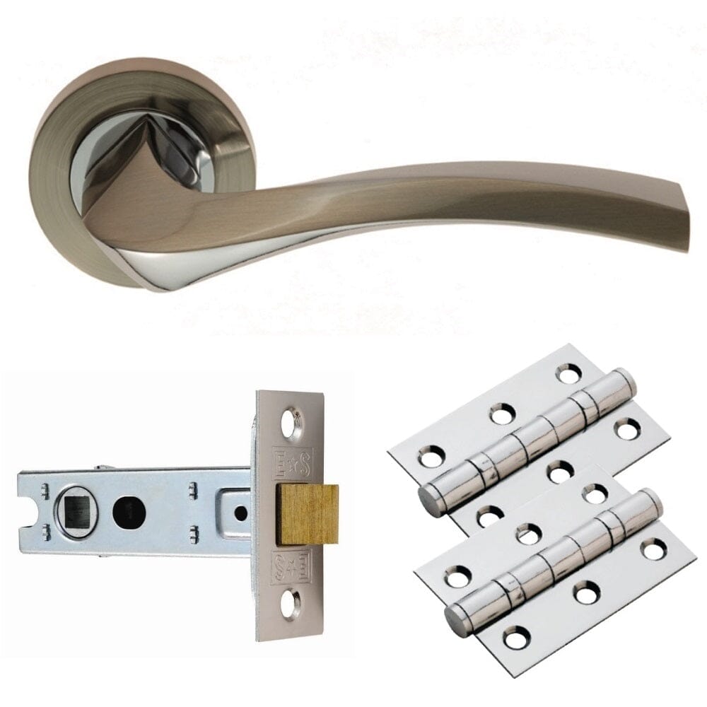 Sines Lever on Rose Latch Pack Door Pack Carlisle Brass Satin Nickel / Polished Chrome 