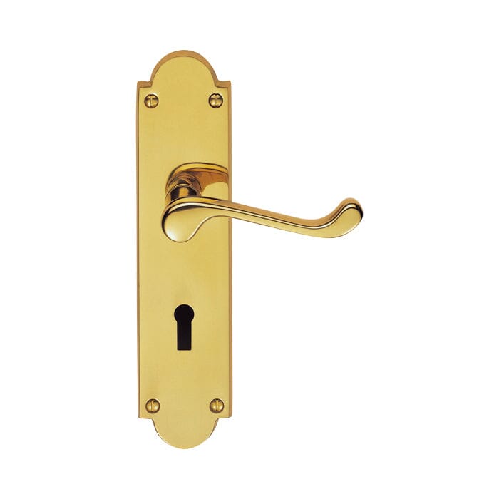 Victorian Scroll Lever on Shaped Lock Backplate Lever On Backplate Carlisle Brass Polished Brass 