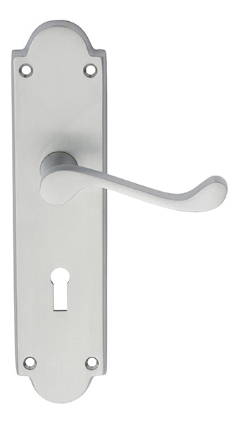 Victorian Scroll Lever on Shaped Lock Backplate Satin Chrome M68SC