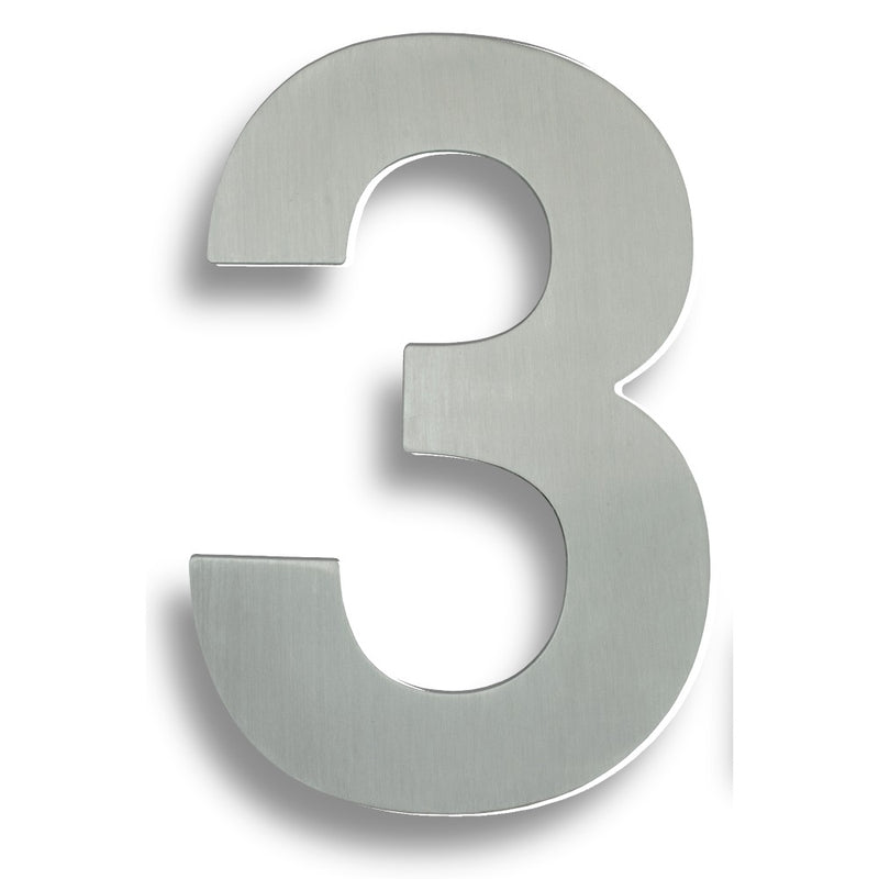 Numerals (0-9) 7" Number 3 Satin Stainless Steel NUM10173SSS