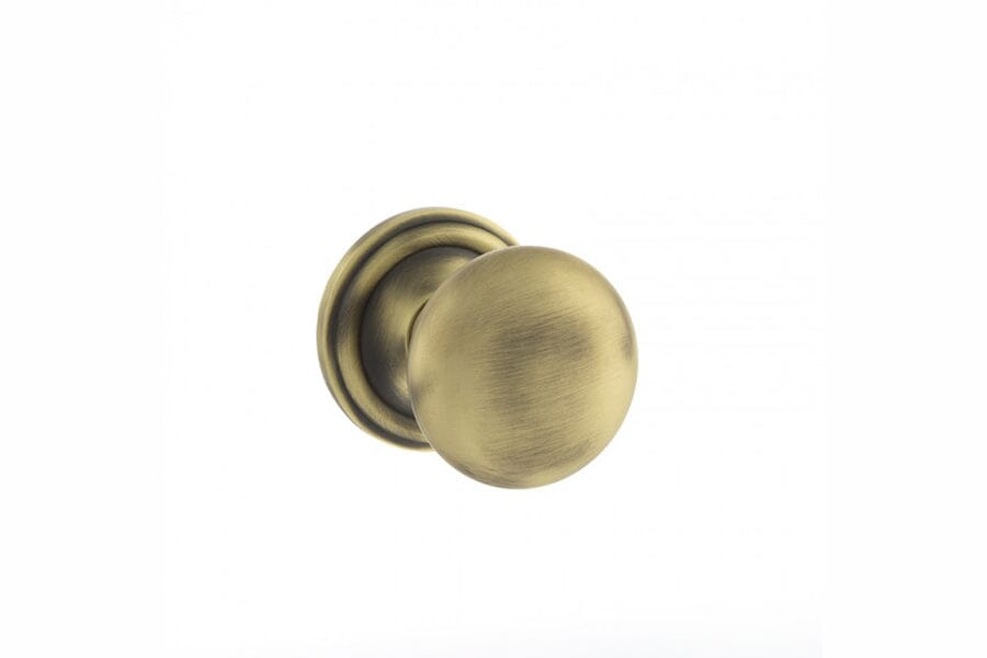 Old English Harrogate Solid Brass Mushroom Mortice Knob Concealed Fix Rose (Latch & Hinges Included) Mortice Knob Atlantic Set Matt Antique Brass 