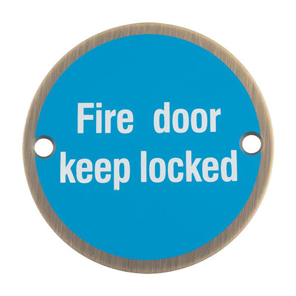 Signage Fire Door Keep Locked Antique Brass SEX1015AB