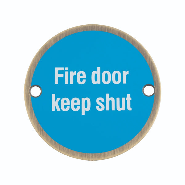Signage Fire Door Keep Shut Antique Brass SEX1016AB