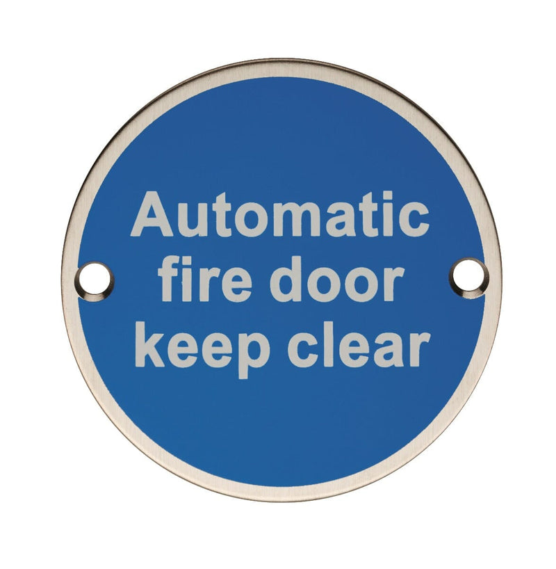 Automatic Fire Door Keep Clear Signage Eurospec Satin Stainless Steel 