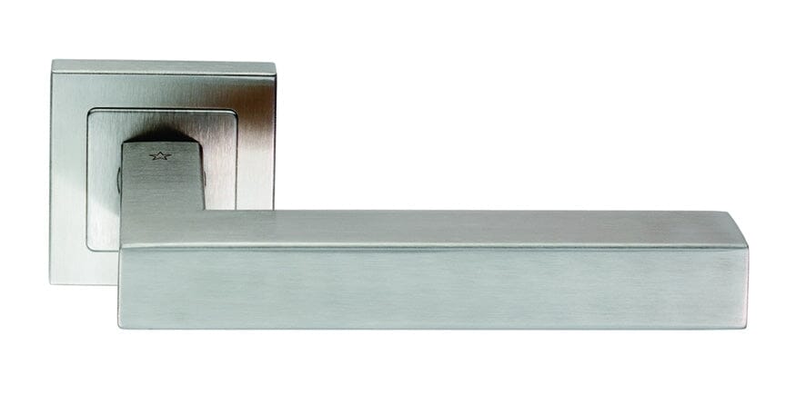 Alvar Designer Lever on Sprung Square Rose Lever On Rose Eurospec Satin Stainless Steel 