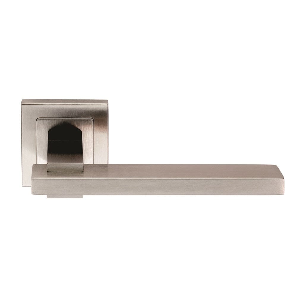 Tange Designer Lever on Sprung Square Rose (Latch & Hinges Included) Lever On Rose Eurospec Satin Stainless Steel 
