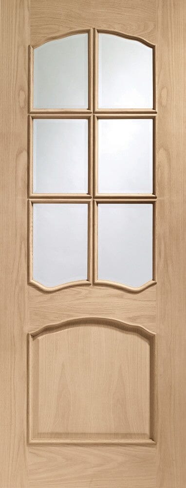 Riviera Pre-Finished Internal Oak Door With Raised Mouldings and Clear Bevelled Glass