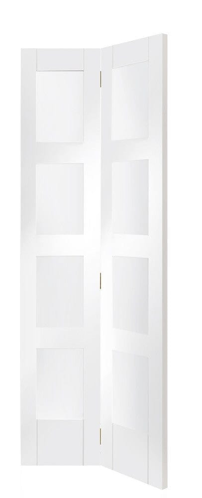 Shaker Bi-Fold Internal White Primed Door with Clear Glass