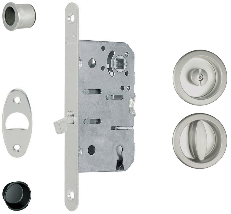 Pocket Door Round Bathroom Lock - Satin Chrome Pocket Door