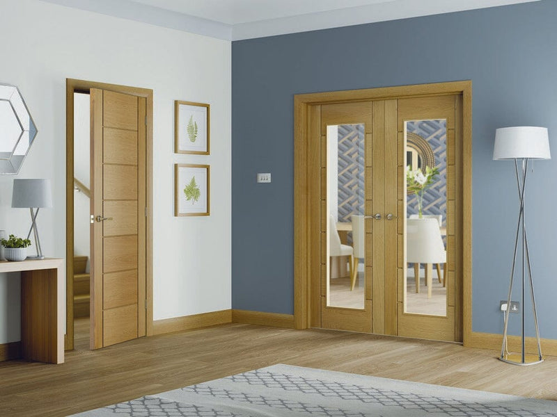 Palermo Original Oak Internal French Doors with Clear Glass