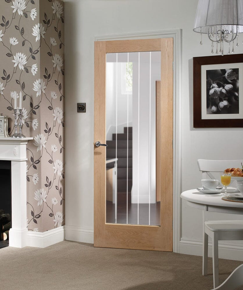 Suffolk Original Oak 1 Light Pre-Finished Internal Door with Clear Etched Glass