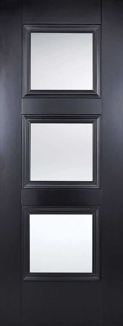 Black Amsterdam Glazed 3 Light Primed Internal Door