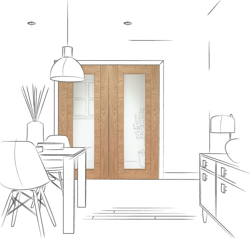 Palermo Original Oak Internal French Doors with Clear Glass